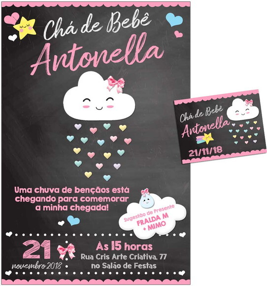 CONVITE DIGITAL C/TAG Chá de bebê Chuva de Amor Chalk