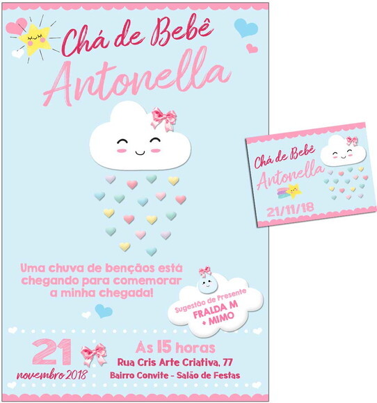 CONVITE DIGITAL C/TAG Chá de bebê Chuva de Amor Menina