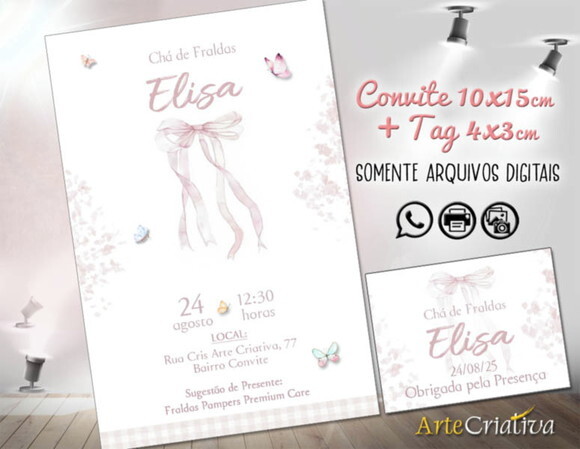 Convite Digital C/tag Chá de Bebê Coquette