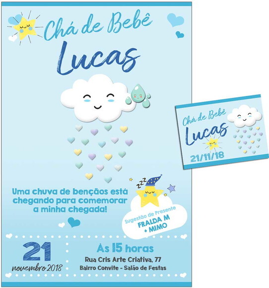 CONVITE DIGITAL C/TAG Chá de bebê Chuva de Amor Menino