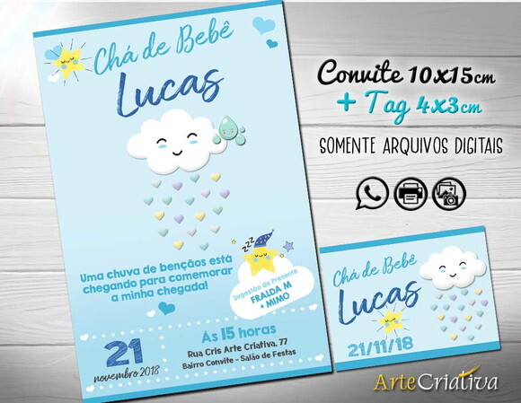 CONVITE DIGITAL C/TAG Chá de bebê Chuva de Amor Menino