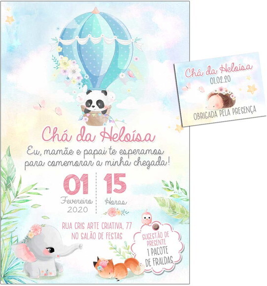 CONVITE DIGITAL C/TAG Chá de bebê Menina Animais 4