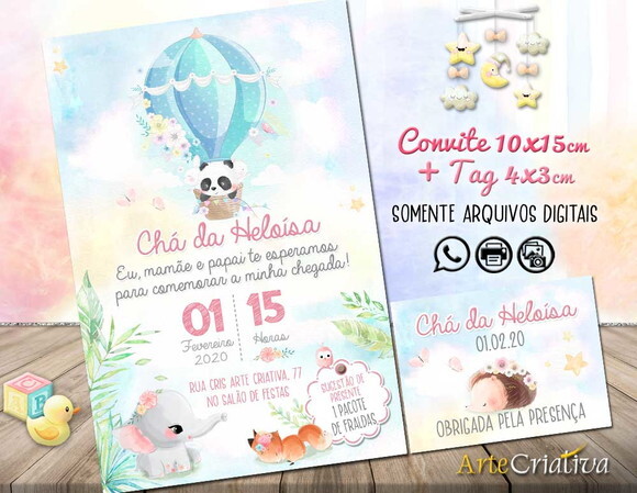CONVITE DIGITAL C/TAG Chá de bebê Menina Animais 4