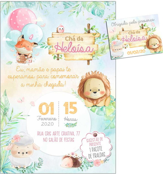 CONVITE DIGITAL C/TAG Chá de bebê Menina Animais 3