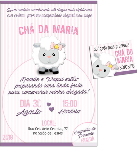 CONVITE DIGITAL C/TAG Chá de bebê Menina Ovelha