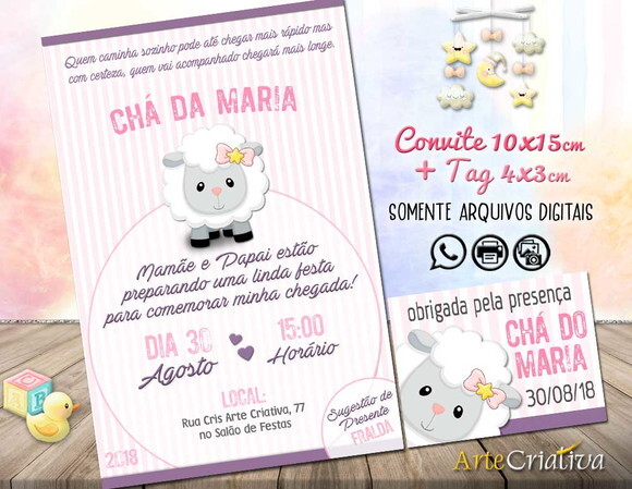 CONVITE DIGITAL C/TAG Chá de bebê Menina Ovelha