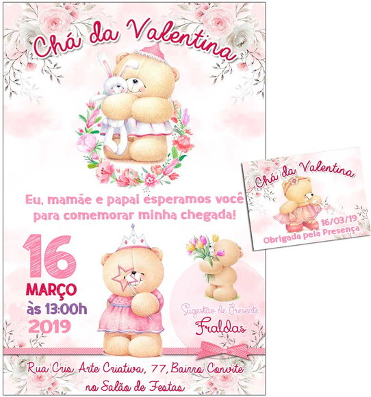 CONVITE DIGITAL C/TAG Chá de bebê Menina Ursinho 11