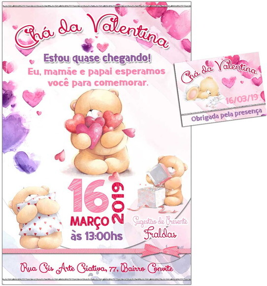 CONVITE DIGITAL C/TAG Chá de bebê Menina Ursinho 9