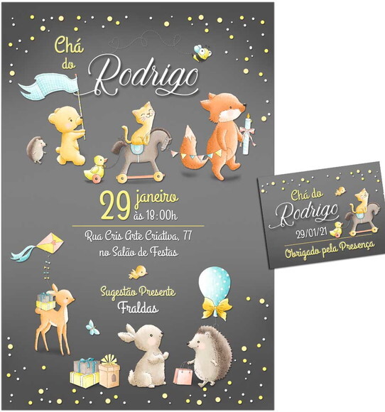 CONVITE DIGITAL C/TAG Chá de bebê Menino Animais 5