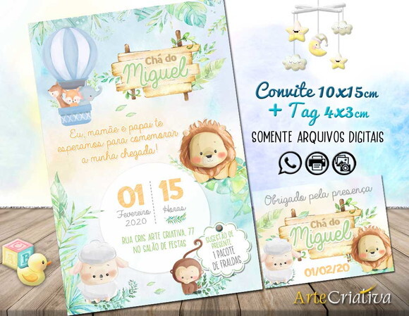 CONVITE DIGITAL C/TAG Chá de bebê Menino Animais 3