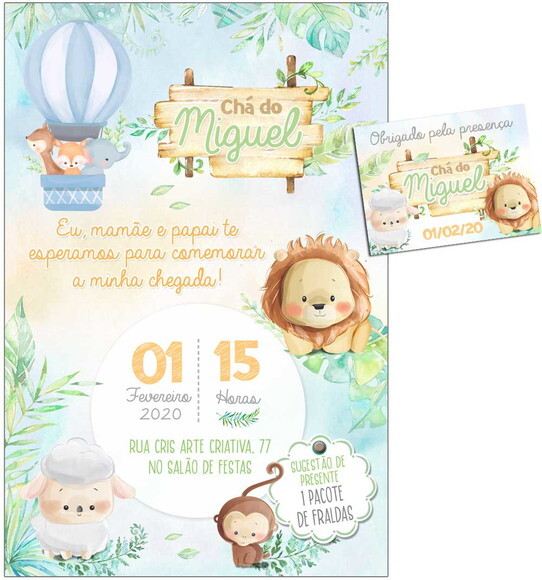CONVITE DIGITAL C/TAG Chá de bebê Menino Animais 3
