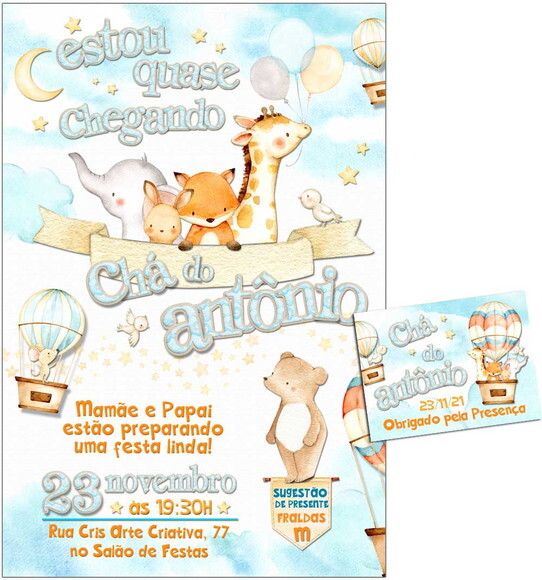 CONVITE DIGITAL C/TAG Chá de bebê Menino Animais 4