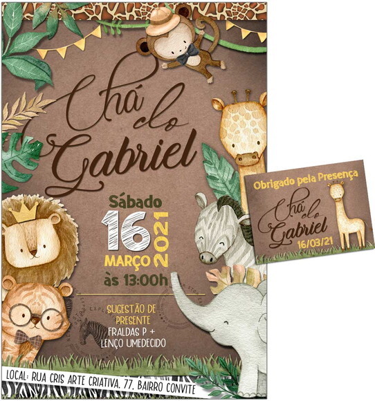 CONVITE DIGITAL C/TAG Chá de bebê Menino Animais Safari 2