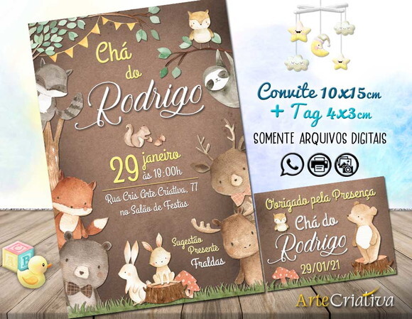 CONVITE DIGITAL C/TAG Chá de bebê Menino Bosque 2