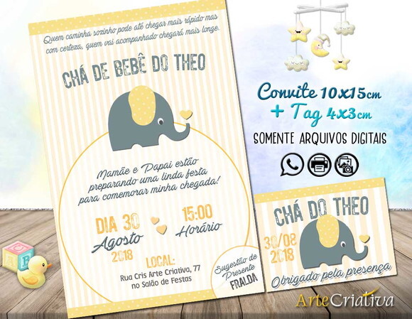 CONVITE DIGITAL C/TAG Chá de bebê Menino Elefantinho 2