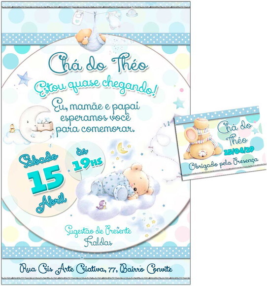 CONVITE DIGITAL C/TAG Chá de bebê Menino Ursinho 3