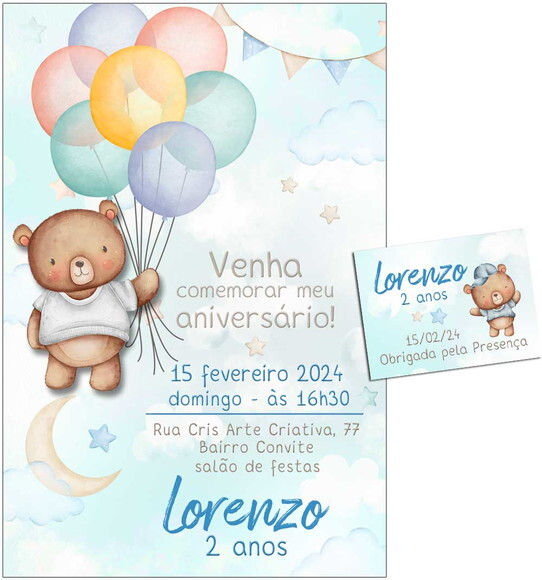 Convite Digital C/tag Chá de Bebê Menino Ursinho Bexiga 2