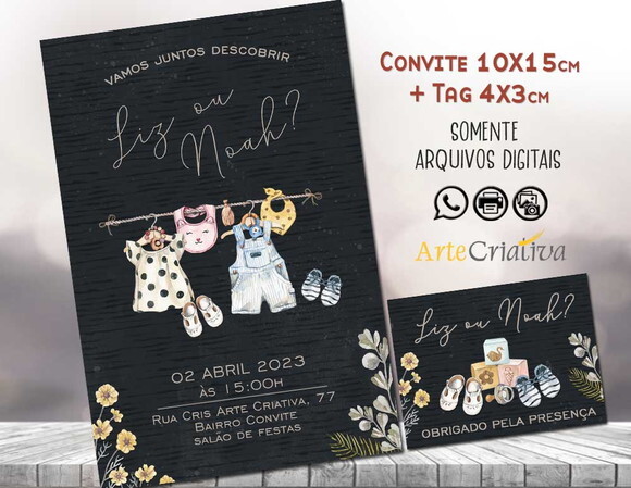 Convite Digital C/tag Chá de Bebê Revelação Boho 3