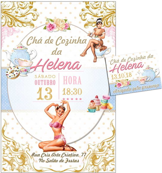CONVITE DIGITAL C/TAG Chá de Cozinha Vintage Pin Up