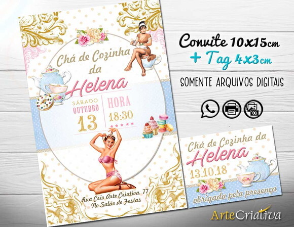 CONVITE DIGITAL C/TAG Chá de Cozinha Vintage Pin Up