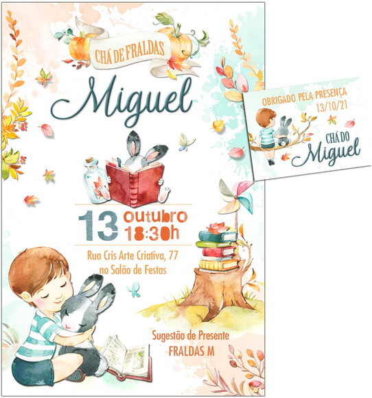 CONVITE DIGITAL C/TAG Chá de Fraldas Bichinhos Outono
