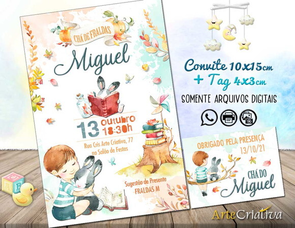 CONVITE DIGITAL C/TAG Chá de Fraldas Bichinhos Outono