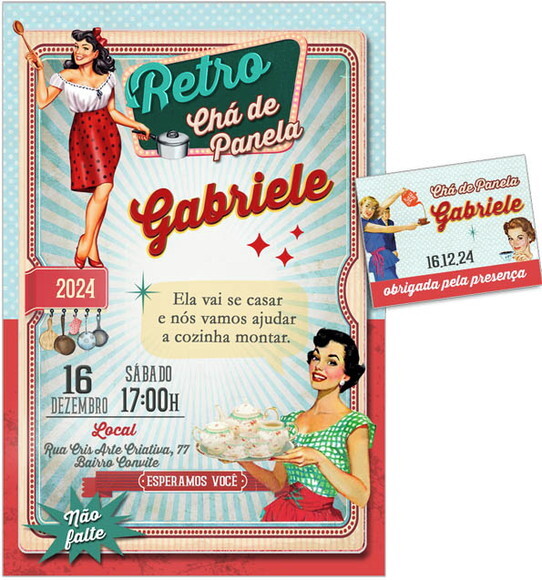 Convite Digital C/tag Chá de Cozinha Vintage Pin Up 2