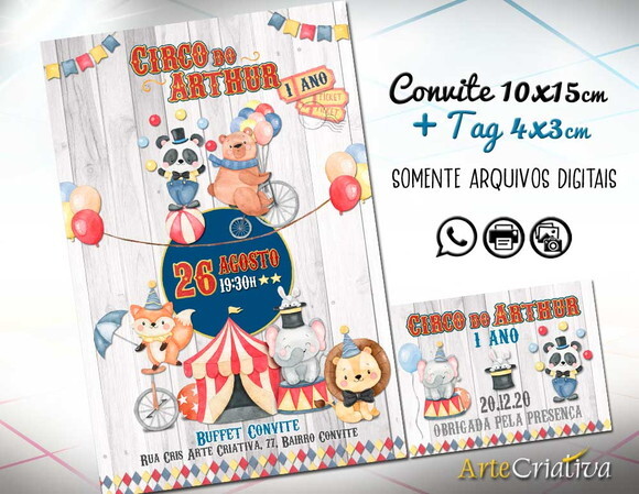 CONVITE DIGITAL C/TAG Circo Aquarela Menino 10