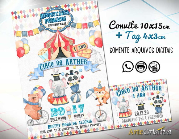 CONVITE DIGITAL C/TAG Circo Aquarela Menino 11