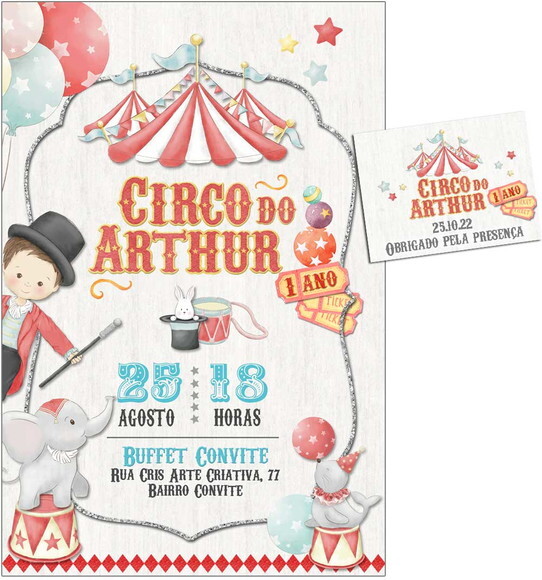 CONVITE DIGITAL C/TAG Circo Aquarela Menino 13