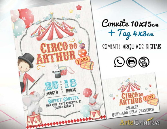 CONVITE DIGITAL C/TAG Circo Aquarela Menino 13