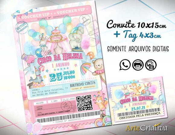 CONVITE DIGITAL C/TAG Circo Ingresso Menina