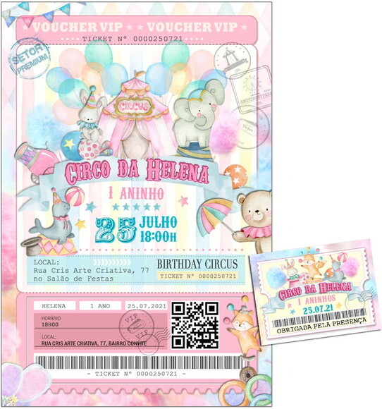 CONVITE DIGITAL C/TAG Circo Ingresso Menina