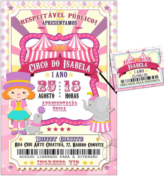 CONVITE DIGITAL C/TAG Circo Ingresso Menina 2
