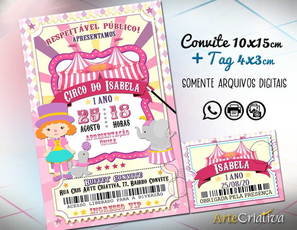CONVITE DIGITAL C/TAG Circo Ingresso Menina 2
