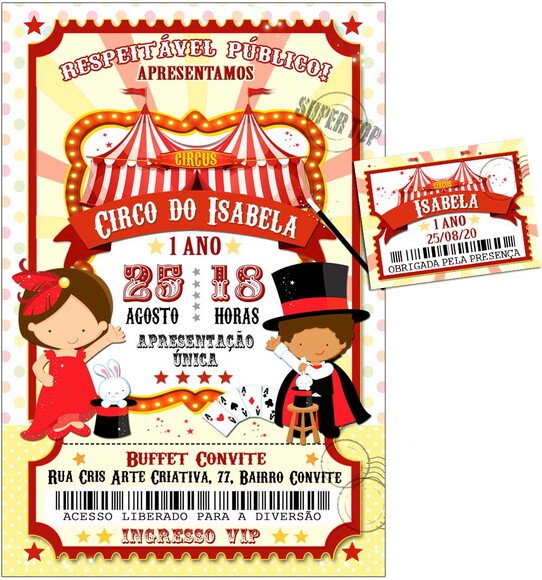 CONVITE DIGITAL C/TAG Circo Ingresso Menina 3