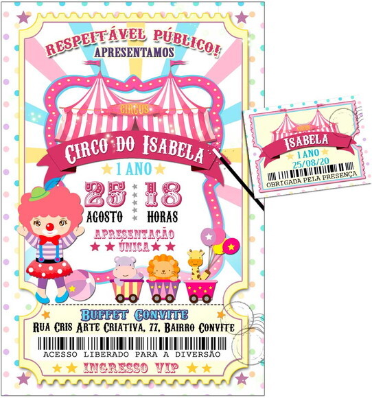CONVITE DIGITAL C/TAG Circo Ingresso Menina 6