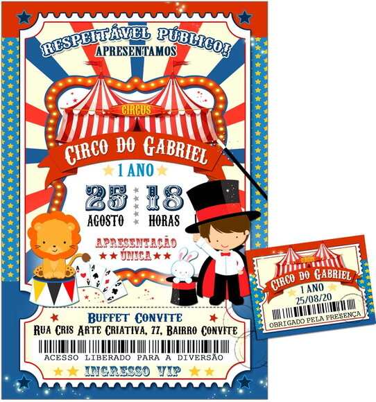 CONVITE DIGITAL C/TAG Circo Ingresso Menino 1