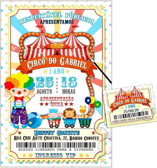 CONVITE DIGITAL C/TAG Circo Ingresso Menino 8