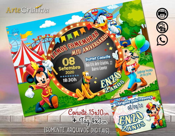 CONVITE DIGITAL C/TAG Circo Mickey Mouse 4