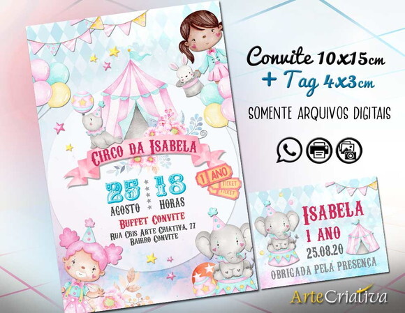 CONVITE DIGITAL C/TAG Circo Rosa 1