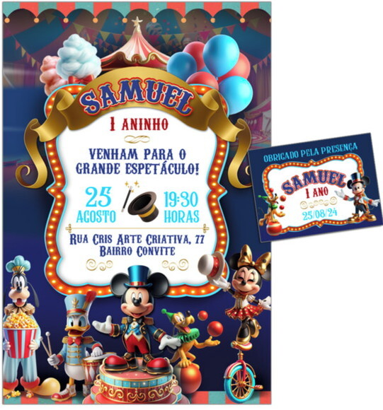 Convite Digital C/tag Circo Mickey Mouse Ia