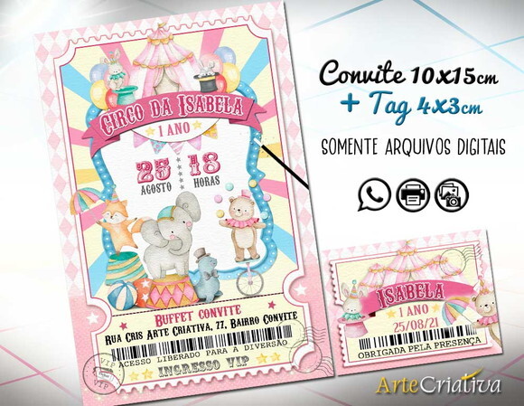CONVITE DIGITAL C/TAG Circo Rosa Ingresso