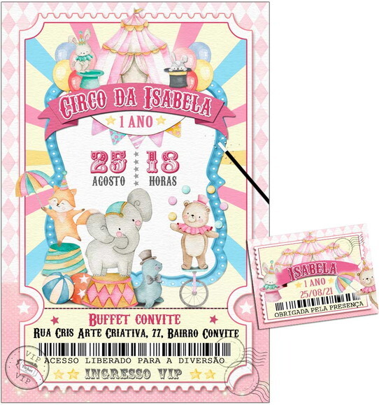 CONVITE DIGITAL C/TAG Circo Rosa Ingresso