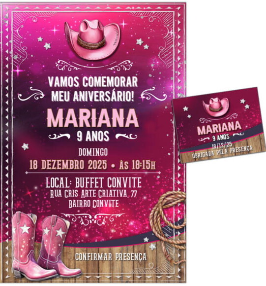 Convite Digital C/tag Cowgirl Sertaneja Brilho