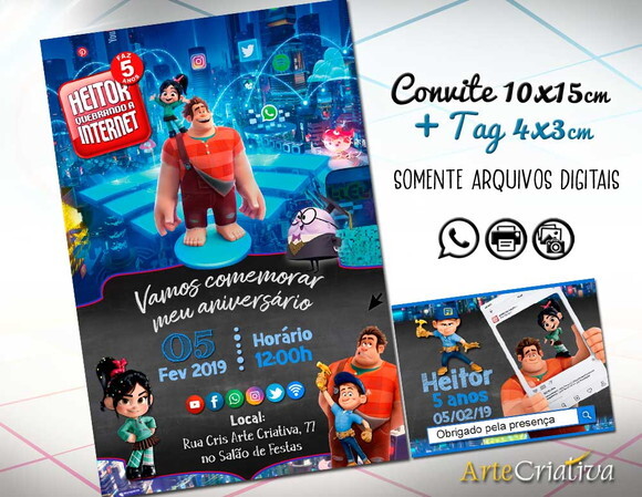 CONVITE DIGITAL C/TAG Detona Ralph Chalk Menino