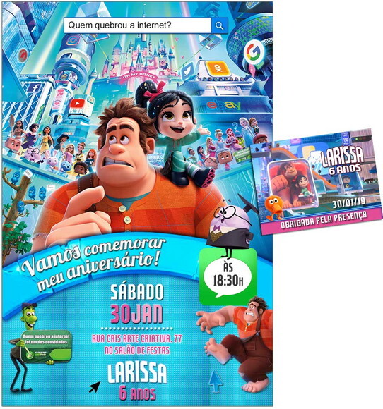 CONVITE DIGITAL C/TAG Detona Ralph Wifi com Princesas