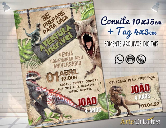 CONVITE DIGITAL C/TAG Dinossauro