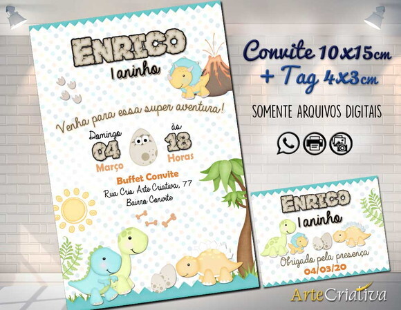 CONVITE DIGITAL C/TAG Dinossauro 2