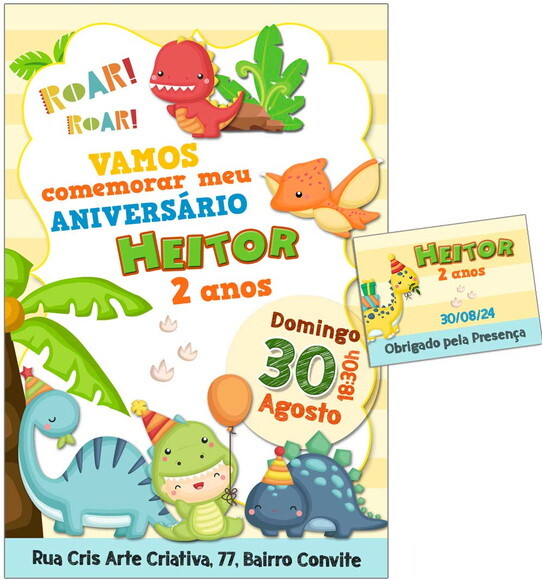 Convite Digital C/tag Dinossauro Cute 3